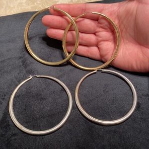 2 Pair of Oversized Hoop Earrings! Gold and Silver!